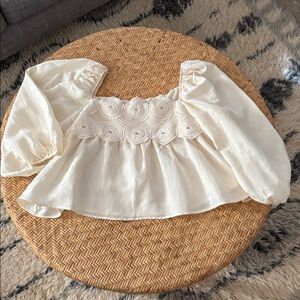 Anthropologie Cream Lace Detail Top